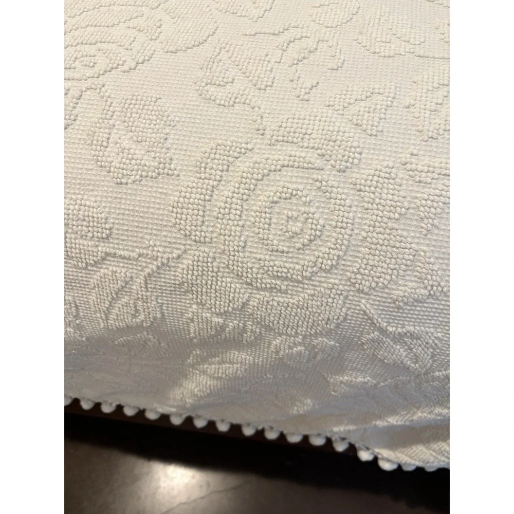 Vintage White Ivory Chenille Bedspread Queen S Raised Rose Floral Pom Pom Fringe